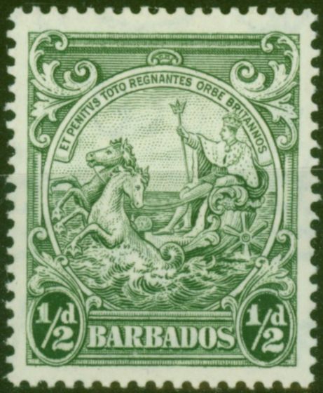 Rare Postage Stamp from Barbados 1942 1/2d Green SG248b P.14 Fine Mtd Mint