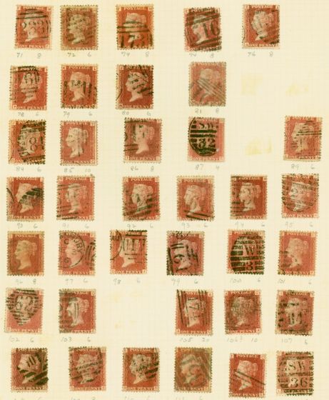 GB 1864-79 1d Red Plates Selection-Study SG71-222 Good to Fine Used on Pages. Queen Victoria (1840-1901) Used Stamps