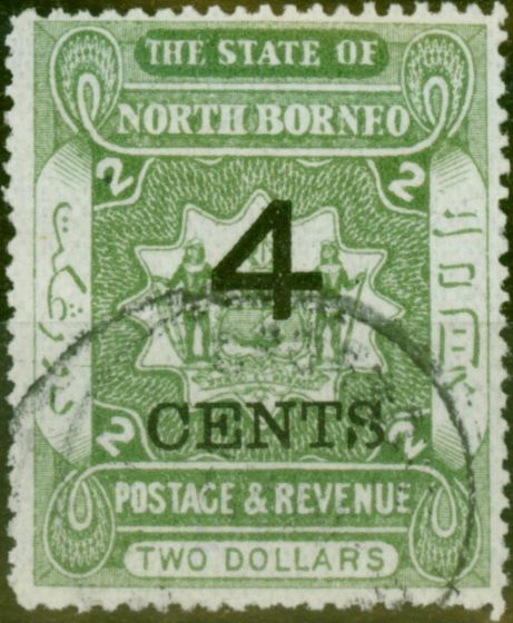 Collectible Postage Stamp North Borneo 1899 4c on $2 Dull Green SG122 Good Used