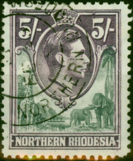 Rare Postage Stamp Northern Rhodesia 1938 5s Grey & Dull Violet SG43 Fine Used