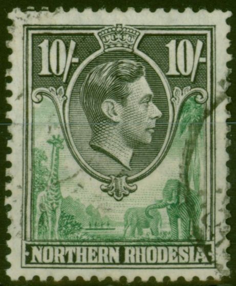 Valuable Postage Stamp from Northern Rhodesia 1938 10s Green & Black SG44 Fine Used
