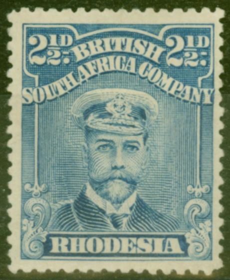 Old Postage Stamp from Rhodesia 1913 2 1/2d Blue SG208 P.15 Fine Mtd Mint