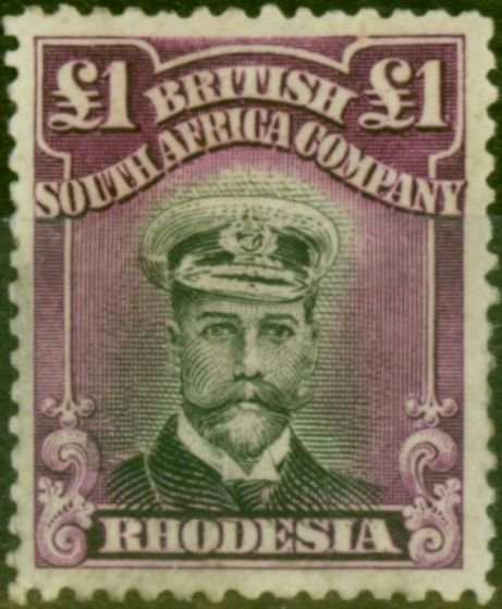 Collectible Postage Stamp Rhodesia 1918 £1 Black & Deep Purple SG279 Very Fine VLMM