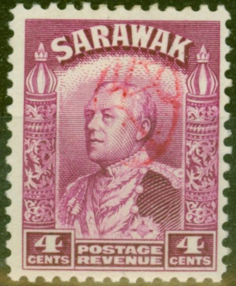 Rare Postage Stamp from Sarawak 1942 Jap Occu 4c Brt Violet Revenue Chop Remainder  Fine Lightly Mtd Mint