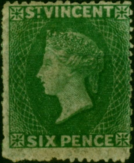 St Vincent 1862 6d Deep Green SG4 Good MM  Queen Victoria (1840-1901) Rare Stamps