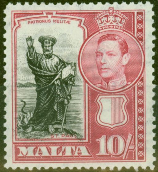 Old Postage Stamp from Malta 1938 10s Black & Carmine SG231 V.F MNH