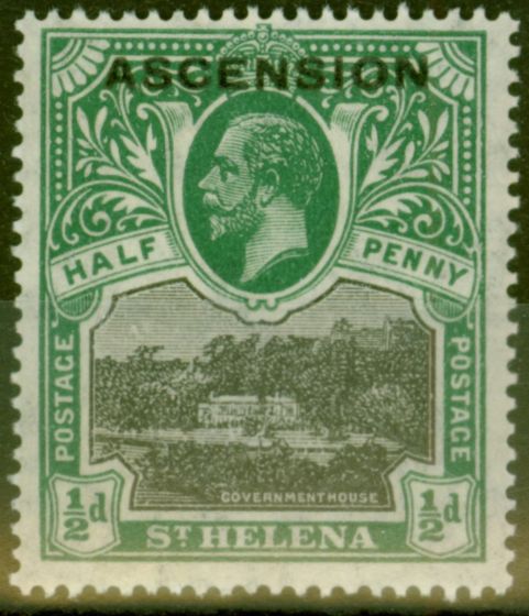 Old Postage Stamp from Ascension 1922 1/2d Black & Green SG1 V.F MNH