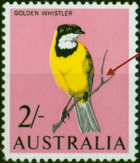 Australia 1965 2s Yellow Black & Pink SG366Var 'Broken Branch' in V.F MNH . Queen Elizabeth II (1952-2022) Mint Stamps