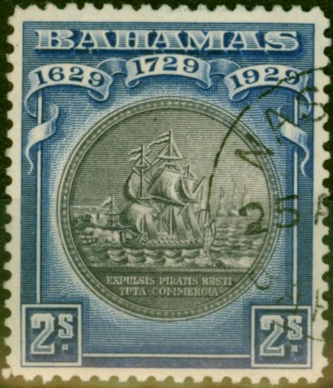 Old Postage Stamp Bahamas 1930 2s Black & Deep Blue SG129 V.F.U