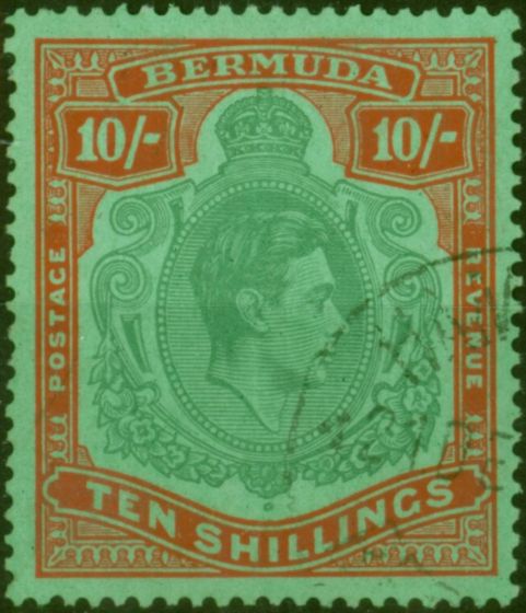 Bermuda 1939 10s Bluish Green & Deep Red-Green SG119a V.F.U  King George VI (1936-1952) Rare Stamps