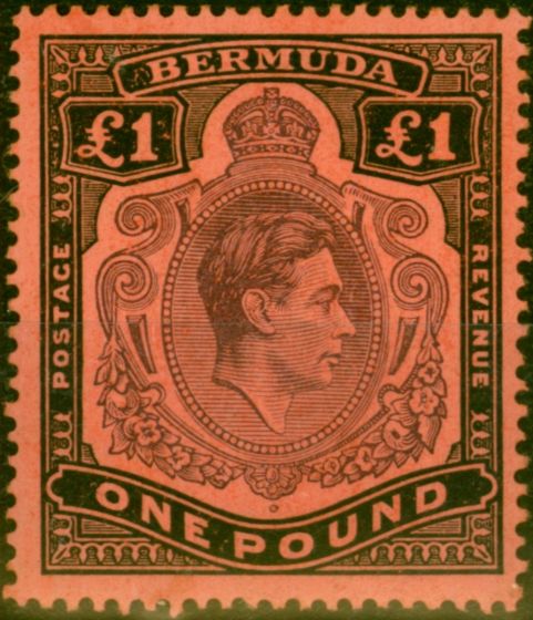 Collectible Postage Stamp Bermuda 1943 £1 Pale Purple & Black-Pale Red SG121b Fine LMM