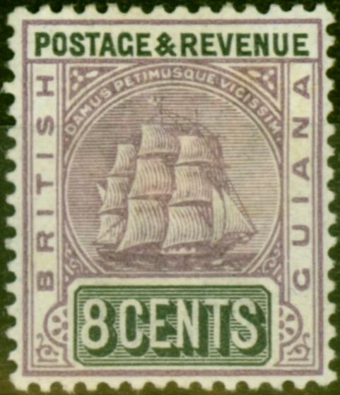 Old Postage Stamp from British Guiana 1890 8c Dull Purple & Greenish Black SG215 Fine Lightly Mtd Mint