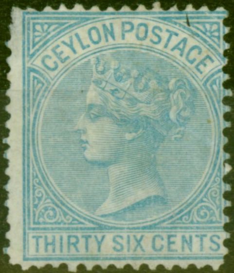 Valuable Postage Stamp from Ceylon 1872 36c Blue SG129x Wmk Reversed Ave MM CV £425