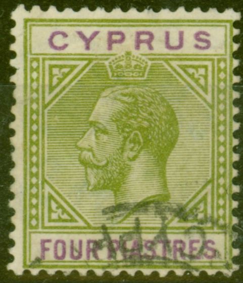 Old Postage Stamp from Cyprus 1921 4pi Olive-Green & Purple SG95 Fine Used