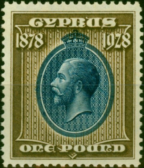 Collectible Postage Stamp Cyprus 1928 £1 Blue & Bistre-Brown SG132 V.F VLMM