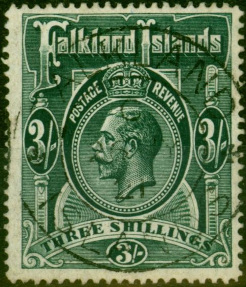 Collectible Postage Stamp Falkland Islands 1912 3s Slate-Green SG66 V.F.U (2)
