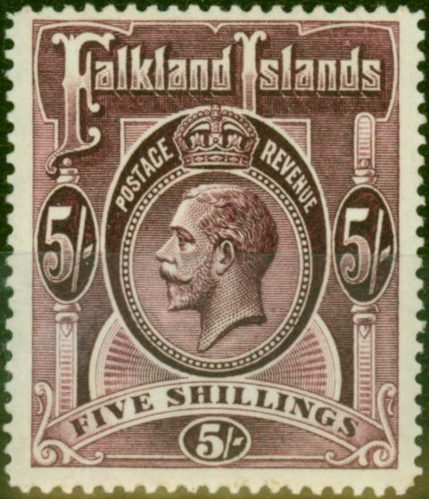 Old Postage Stamp Falkland Islands 1914 5s Reddish Maroon SG67a Fine MNH