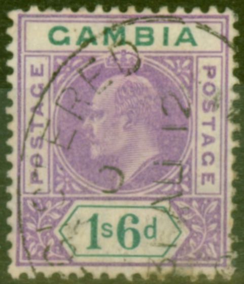 Old Postage Stamp from Gambia 1909 1s6d Violet & Green SG82 Fine Used
