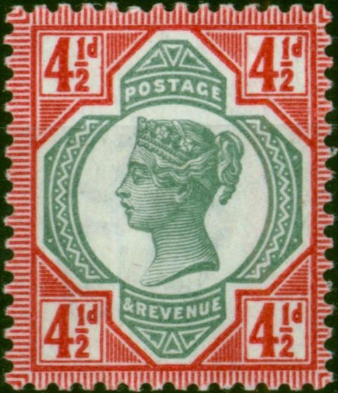 GB 1887 4 1/2d Green & Deep Bright Carmine SG206a Fine & Fresh MNH Scarce  Queen Victoria (1840-1901) Collectible Stamps