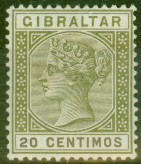 Collectible Postage Stamp from Gibraltar 1896 20c Olive-Green & Brown SG24 Fine Very Lightly Mtd Mint