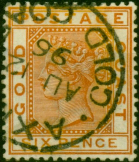 Gold Coast 1876 6d Orange SG8 Fine Used. Queen Victoria (1840-1901) Used Stamps