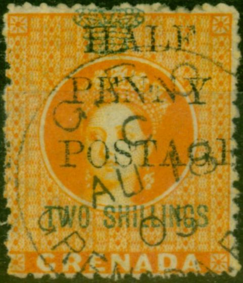 Collectible Postage Stamp Grenada 1889 1/2d on 2s Orange SG43 V.F.U