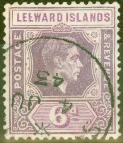 Valuable Postage Stamp from Leeward Islands 1942 6d Dp Purple & Brt Purple SG109ab Broken E Variety V.F.U