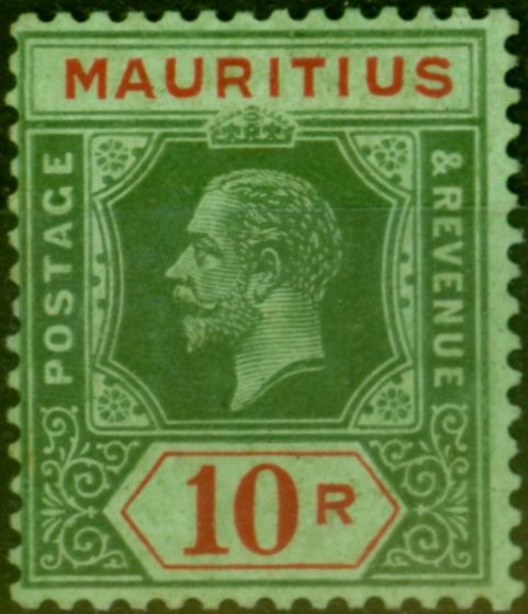 Valuable Postage Stamp from Mauritius 1921 10R on Emerald Emerald Back SG204c Fine Mtd Mint