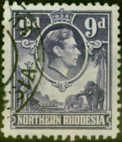 Old Postage Stamp from Northern Rhodesia 1952 9d Violet SG39 V.F.U