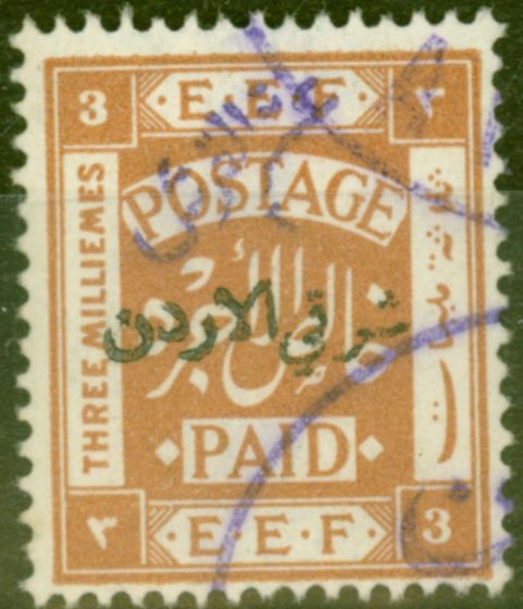 Valuable Postage Stamp from Transjordan 1922 5/10p on 3m Yellow-Brown SG22d Violet Surcharge V.F.U