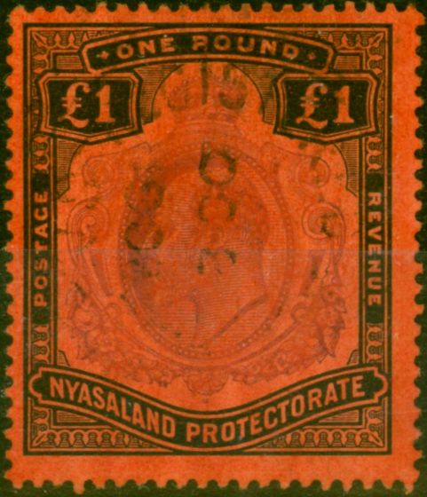 Old Postage Stamp Nyasaland 1908 £1 Purple & Black-Red SG81 Fine Used