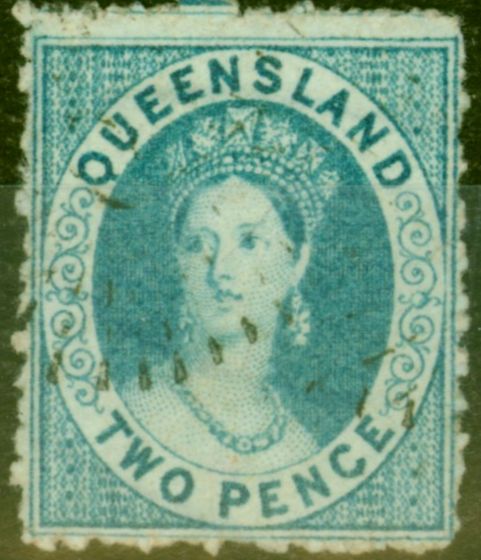 Old Postage Stamp from Queensland 1866 2d Blue SG52 Fine Used