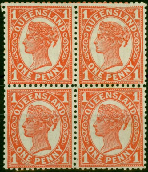 Collectible Postage Stamp Queensland 1897 1d Vermilion SG233 Fine LMM & MNH Block of 4