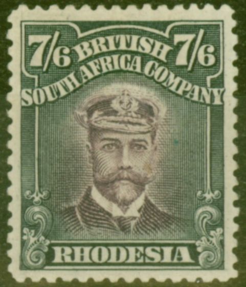 Rare Postage Stamp from Rhodesia 1913 7s6d Blackish Purple & Slate Black SG240 Fine Mtd Mint
