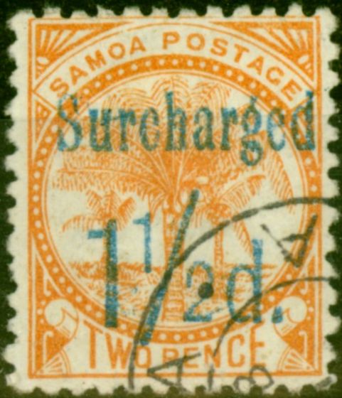 Valuable Postage Stamp from Samoa 1895 1 1/2d on 2d Dull Orange SG73 P.12 x11.5 Fine Used