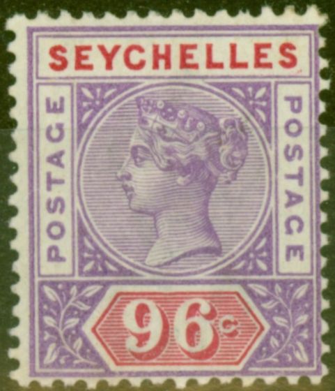 Valuable Postage Stamp from Seychelles 1890 96c Mauve & Carmine SG8 V.F Very Lightly Mtd Mint