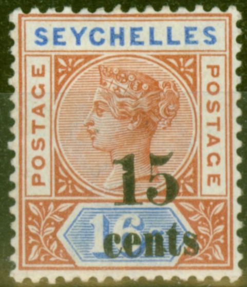 Valuable Postage Stamp from Seychelles 1893 15c on 16c  SG19 Fine Mtd Mint