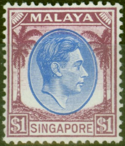 Rare Postage Stamp from Singapore 1948 $1 Blue & Purple SG13 V.F Very Lightly Mtd Mint