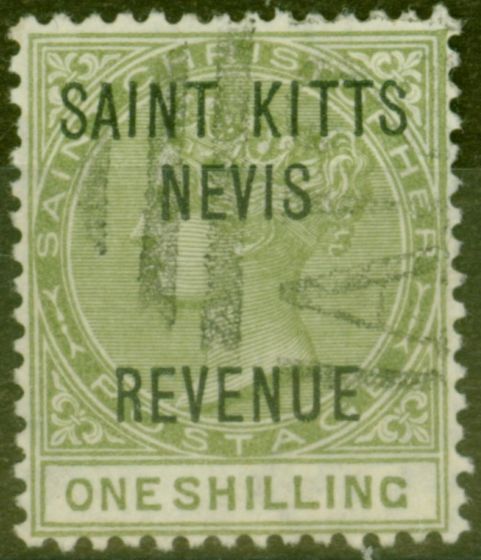 Valuable Postage Stamp from St Kitts & Nevis 1885 1s Olive SGR6 Fine Used