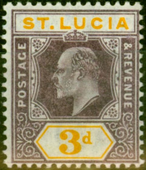 Valuable Postage Stamp from St Lucia 1904 3d Dull Purple & Yellow SG70 Fine Lightly Mtd Mint