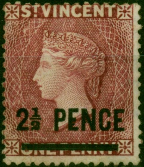 St Vincent 1883 2 1/2d on 1d Lake SG40 Fine Unused. Queen Victoria (1840-1901) Mint Stamps