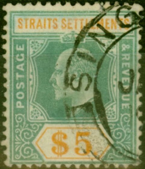 Rare Postage Stamp Straits Settlements 1905 $5 Dull Green & Brown-Orange SG138 Fine Used