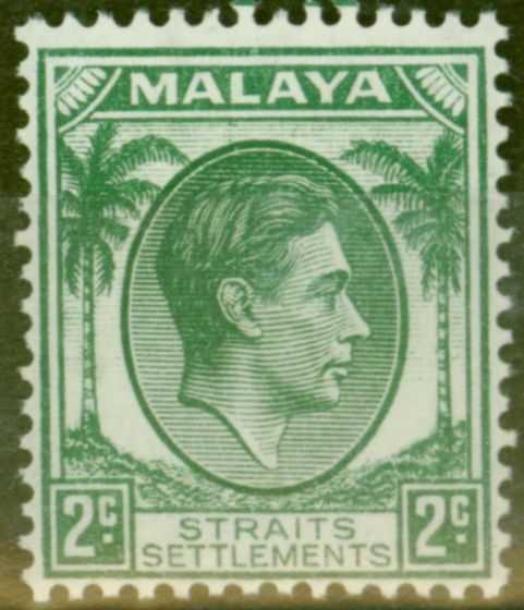 Rare Postage Stamp from Straits Settlements 1937 2c Green SG279 Fine Lightly Mtd Mint