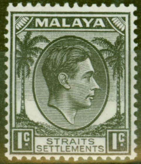 Old Postage Stamp from Straits Settlements 1938 1c Black SG278 Fine Lightly Mtd Mint