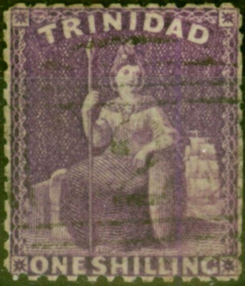 Rare Postage Stamp from Trinidad 1863 1s Bright Mauve SG67 P.13 Good Used