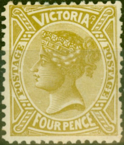 Rare Postage Stamp from Victoria 1908 4d Olive-Bistre SG421a V.F Lightly Mtd Mint