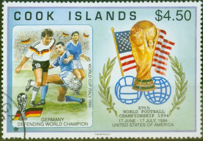 Old Postage Stamp from Cook Islands 1994 World Cup $4.50 SG1337 V.F.U