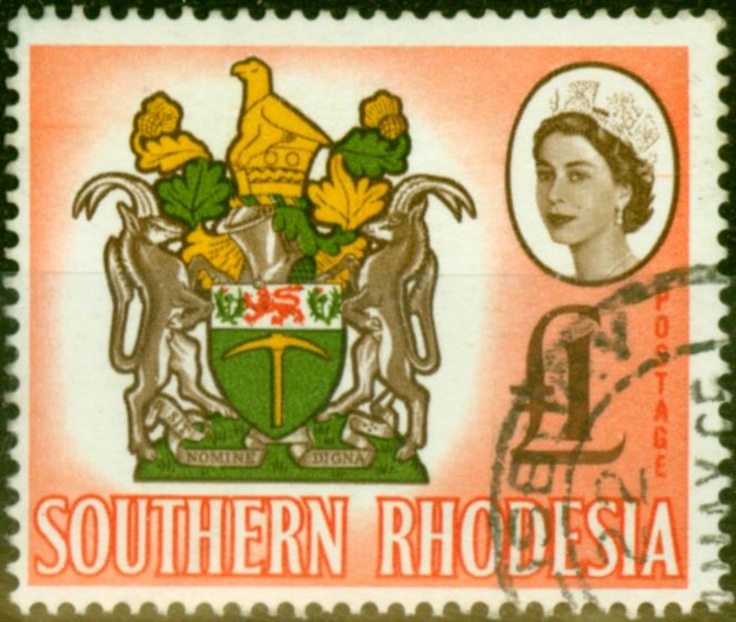 Old Postage Stamp from Southern Rhodesia 1964 £1 SG105 Fine Used