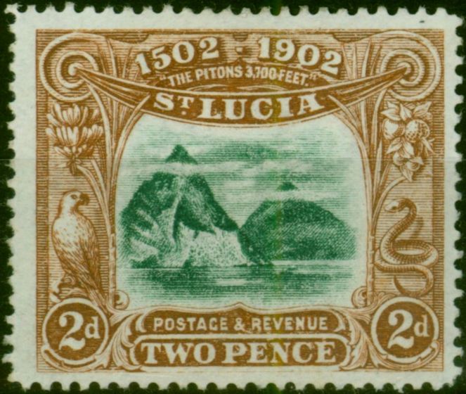 St Lucia 1902 2d Green & Brown SG63 Fine MM King Edward VII (1902-1910) Old Stamps