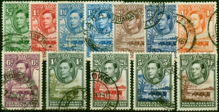 Rare Postage Stamp Bechuanaland 1938-43 Set of 12 SG118-128 Fine Used